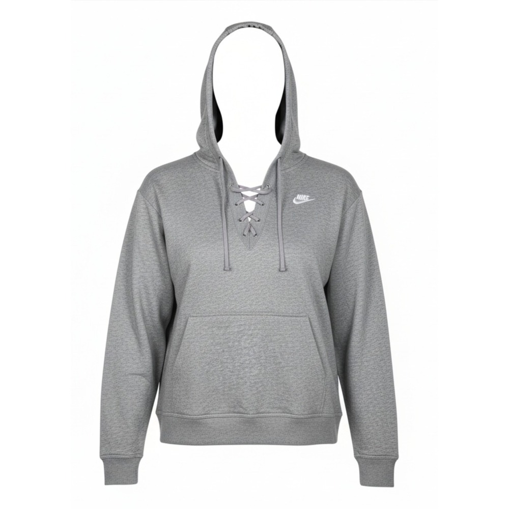 Nike Hoodie Women Large Gray Sweatshirt Sweater Swoosh Laced V Neck Heather B21